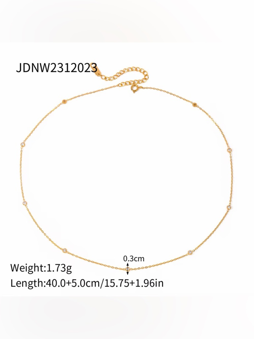 18K Gold Plated Minimalist Bezel Cubic Zirconia Station Necklace - Picture 7 of 8